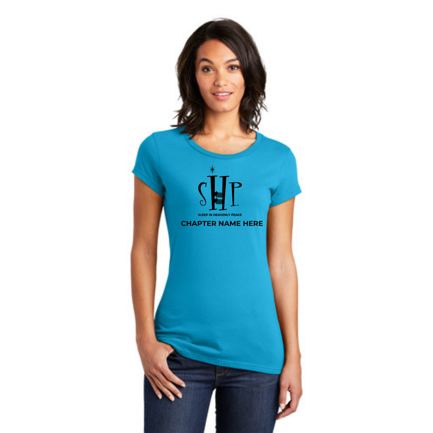 Women's Official Staff T-Shirt with Chapter Name (Turquoise) White & Black Print