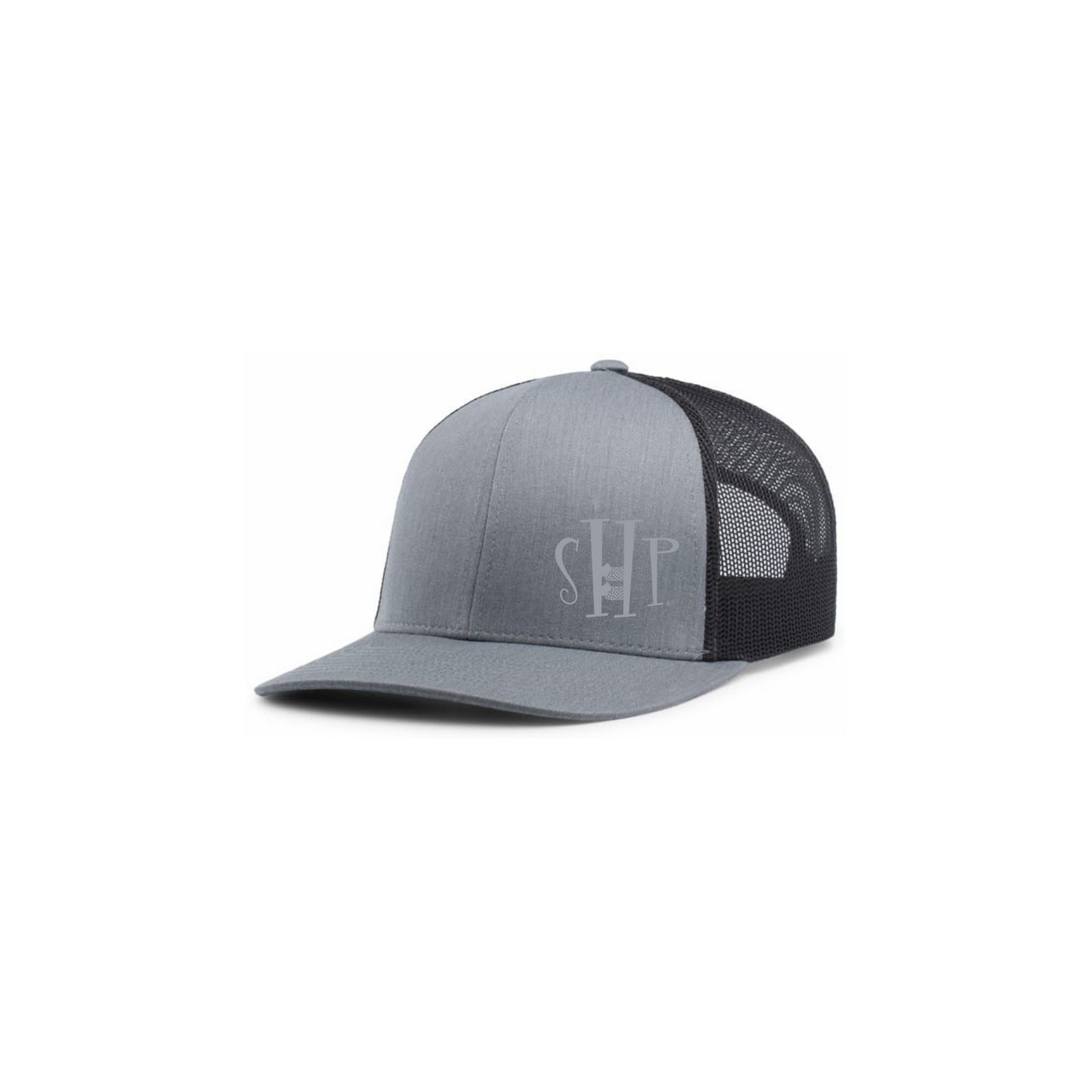 Trucker Snapback Hat w/ Embroidery (HEATHER GREY/CHARCOAL) - SHP Logo