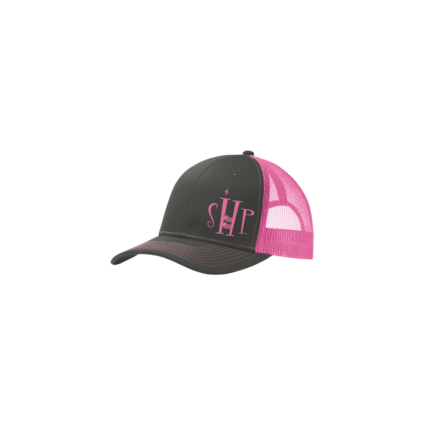 Trucker SnapBack Hat (GRAPHITE/NEON PINK) w/Embroidery - SHP Logo