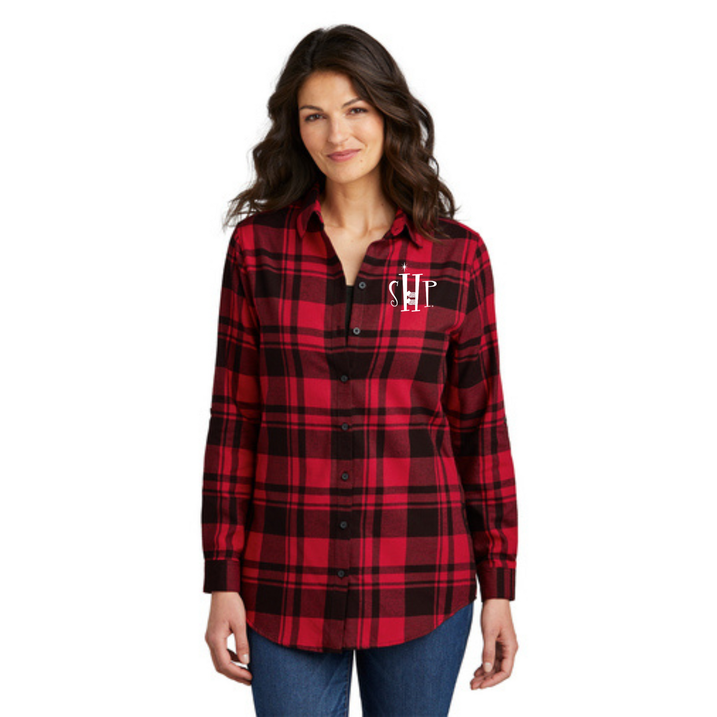 Womens SHP Long Sleeve Flannel Tunic Shirt
