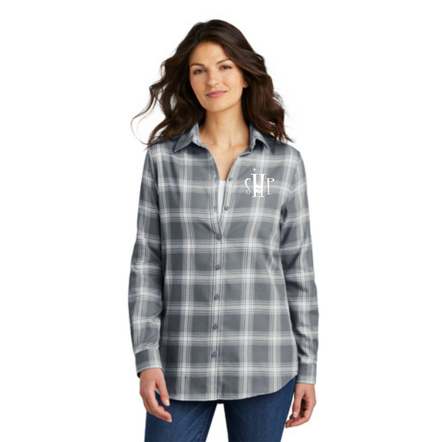 Womens SHP Long Sleeve Flannel Tunic Shirt