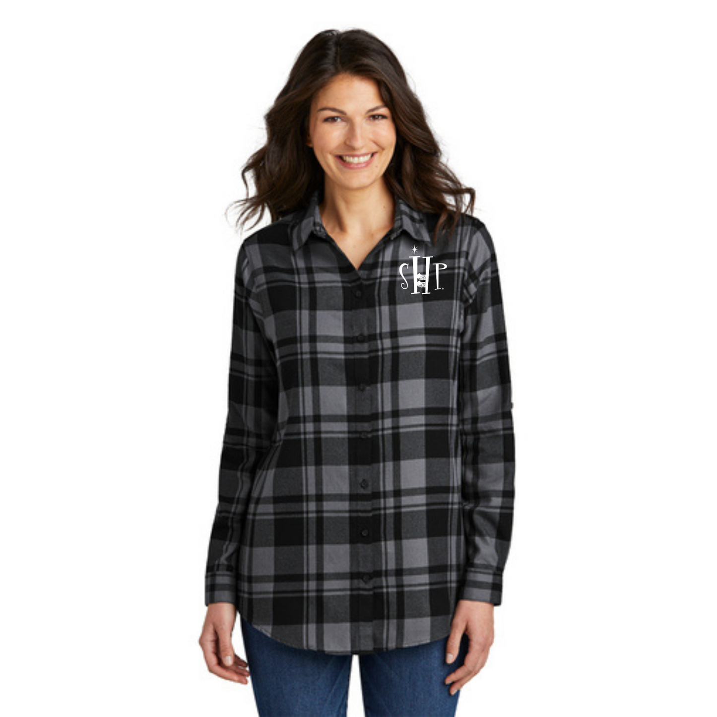 Womens SHP Long Sleeve Flannel Tunic Shirt