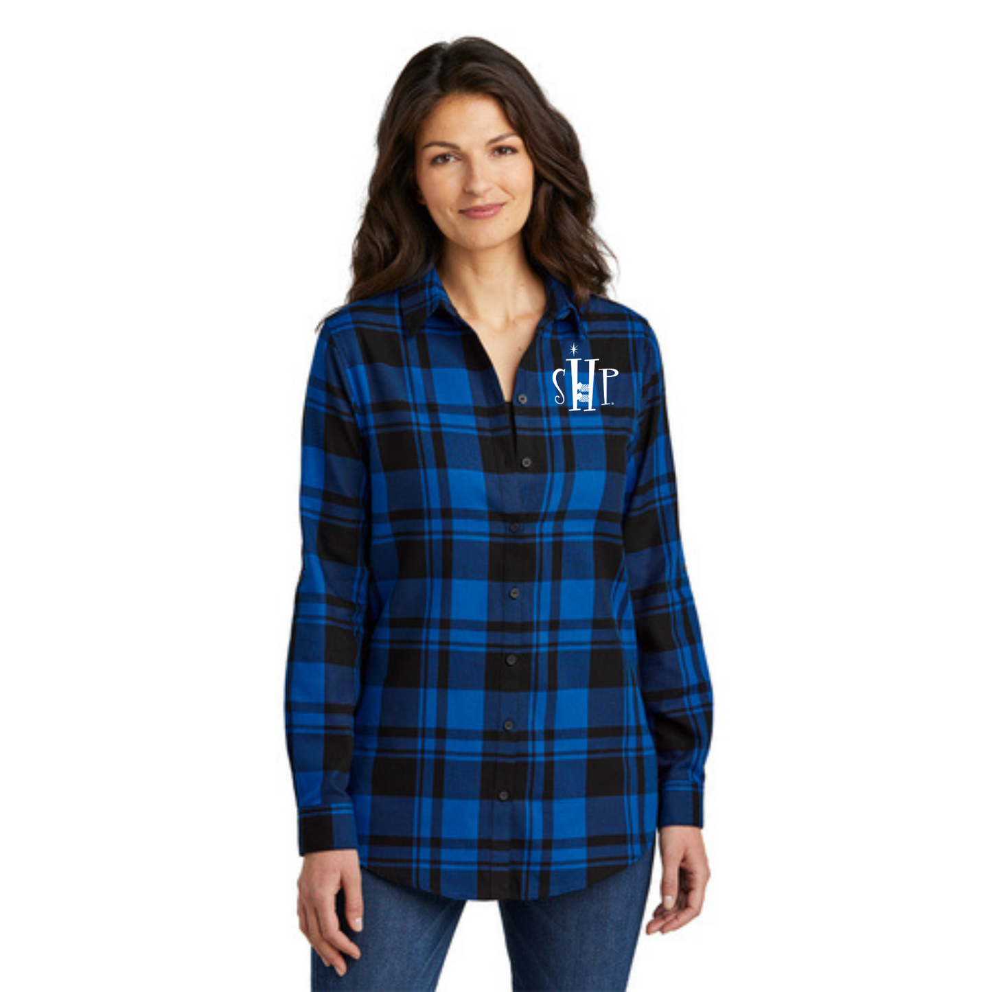 Womens SHP Long Sleeve Flannel Tunic Shirt