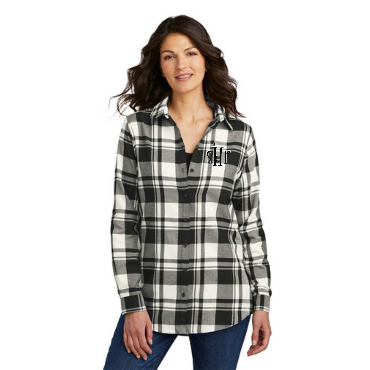 Womens SHP Long Sleeve Flannel Tunic Shirt