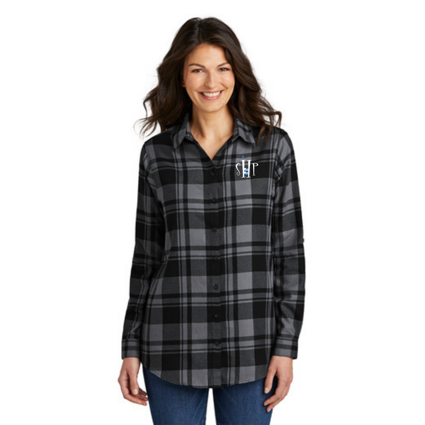 Womens SHP Long Sleeve Flannel Tunic Shirt