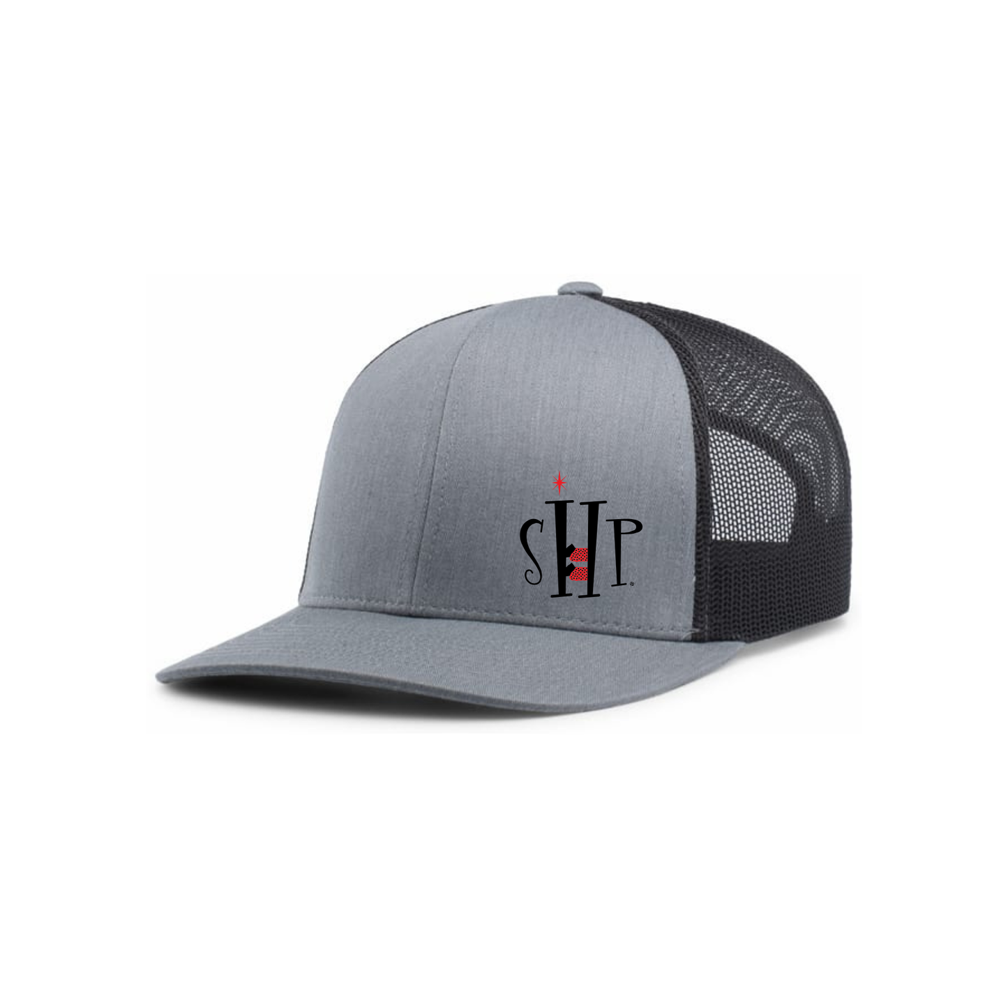 Trucker Snapback Hat w/ Embroidery (HEATHER GREY/CHARCOAL) - SHP Logo