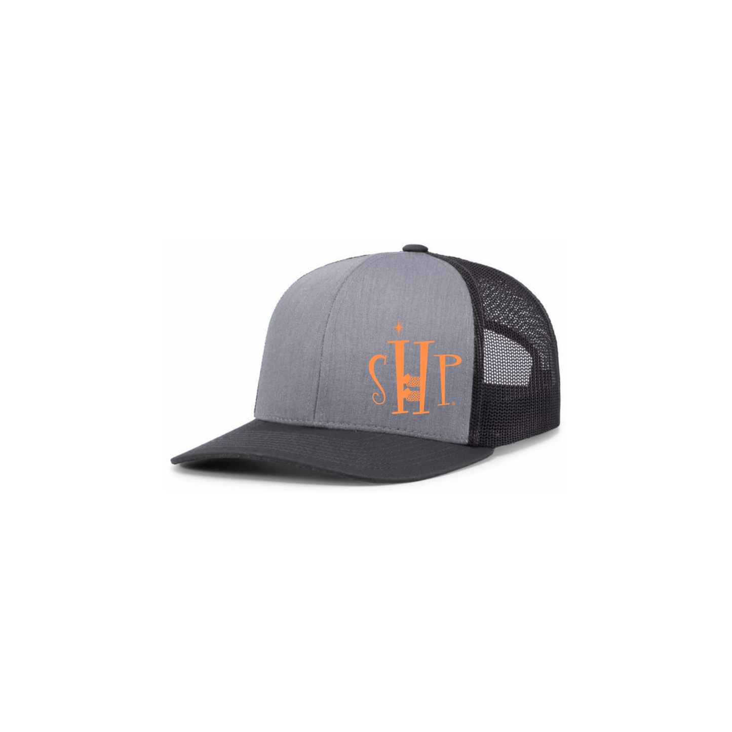 Trucker Snapback Hat w/ Embroidery (CHARCOAL/HEATHER GREY/CHARCOAL) - SHP Logo