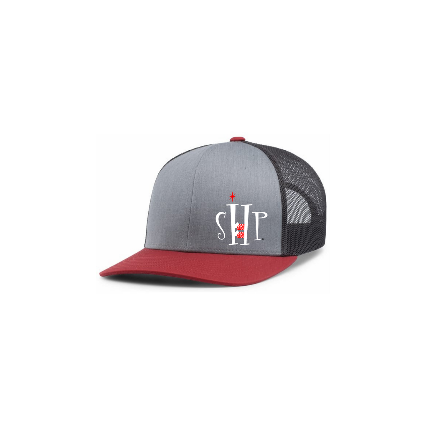 Trucker Snapback Hat w/ Embroidery (VARSITY/HEATHER GREY) - SHP Logo