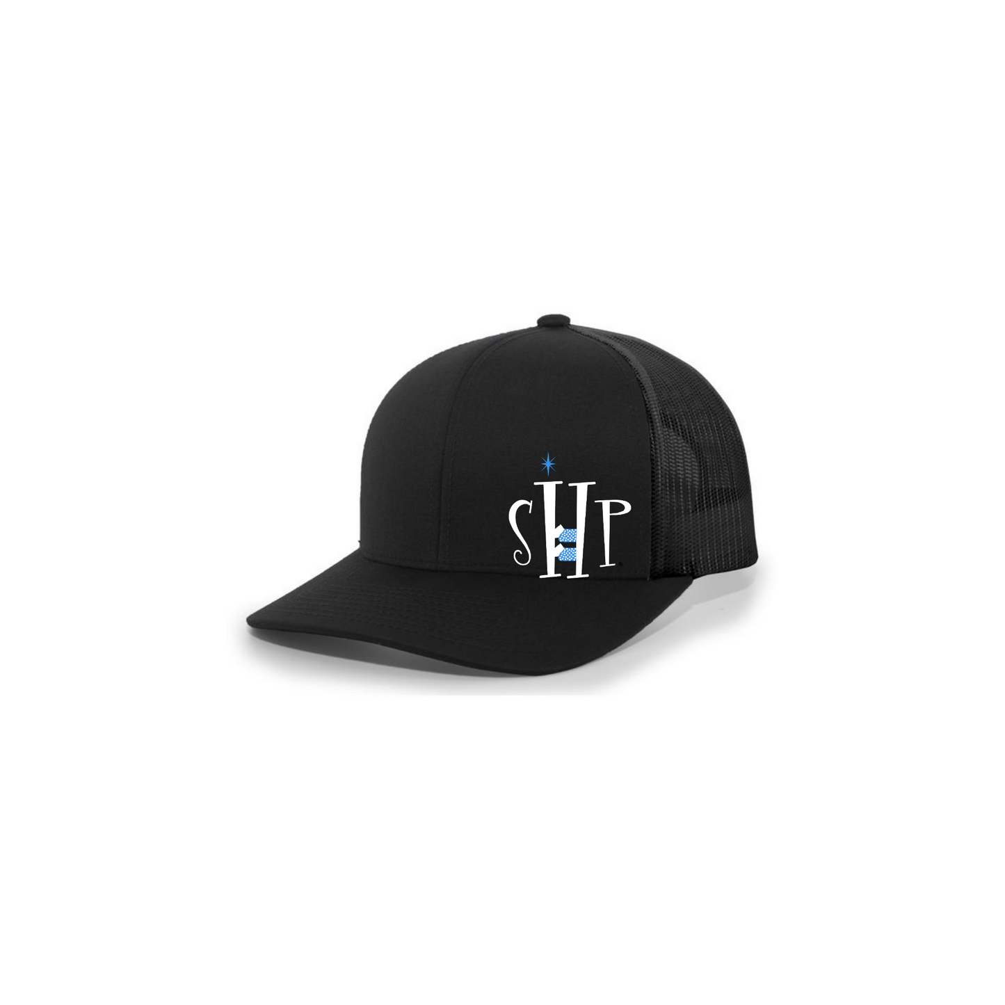 Trucker Snapback Hat w/ Embroidery (BLACK) - SHP Logo