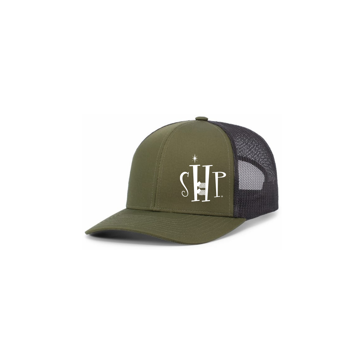 Trucker Snapback Hat w/ Embroidery (MOSS GREEN/CHARCOAL) - SHP Logo