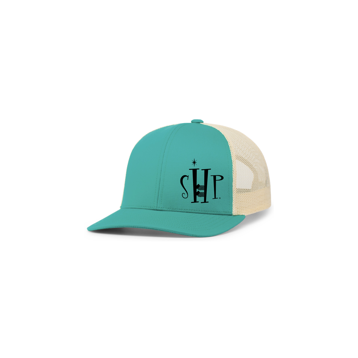 Trucker Snapback Hat (JAGUAR TEAL/BEIGE) w/ Embroidery - SHP Logo