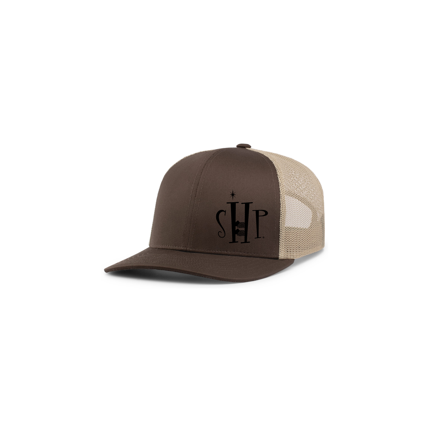 Trucker Snapback Hat w/ Embroidery (BROWN/KHAKI) - SHP Logo