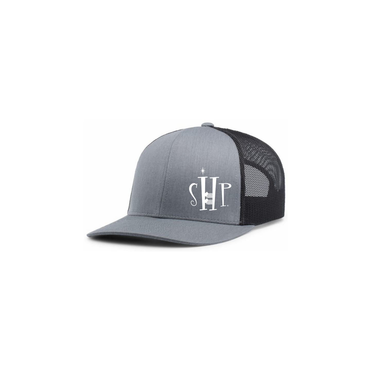 Trucker Snapback Hat w/ Embroidery (HEATHER GREY/CHARCOAL) - SHP Logo