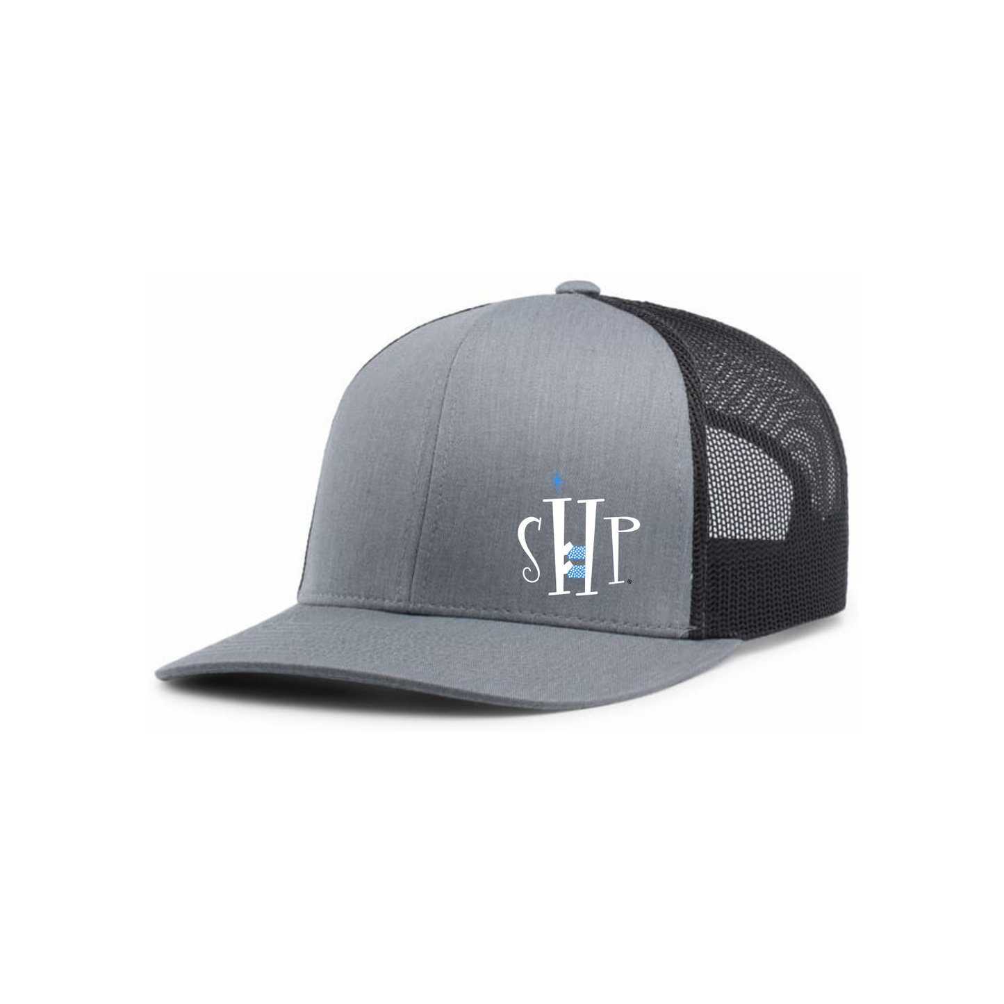 Trucker Snapback Hat w/ Embroidery (HEATHER GREY/CHARCOAL) - SHP Logo