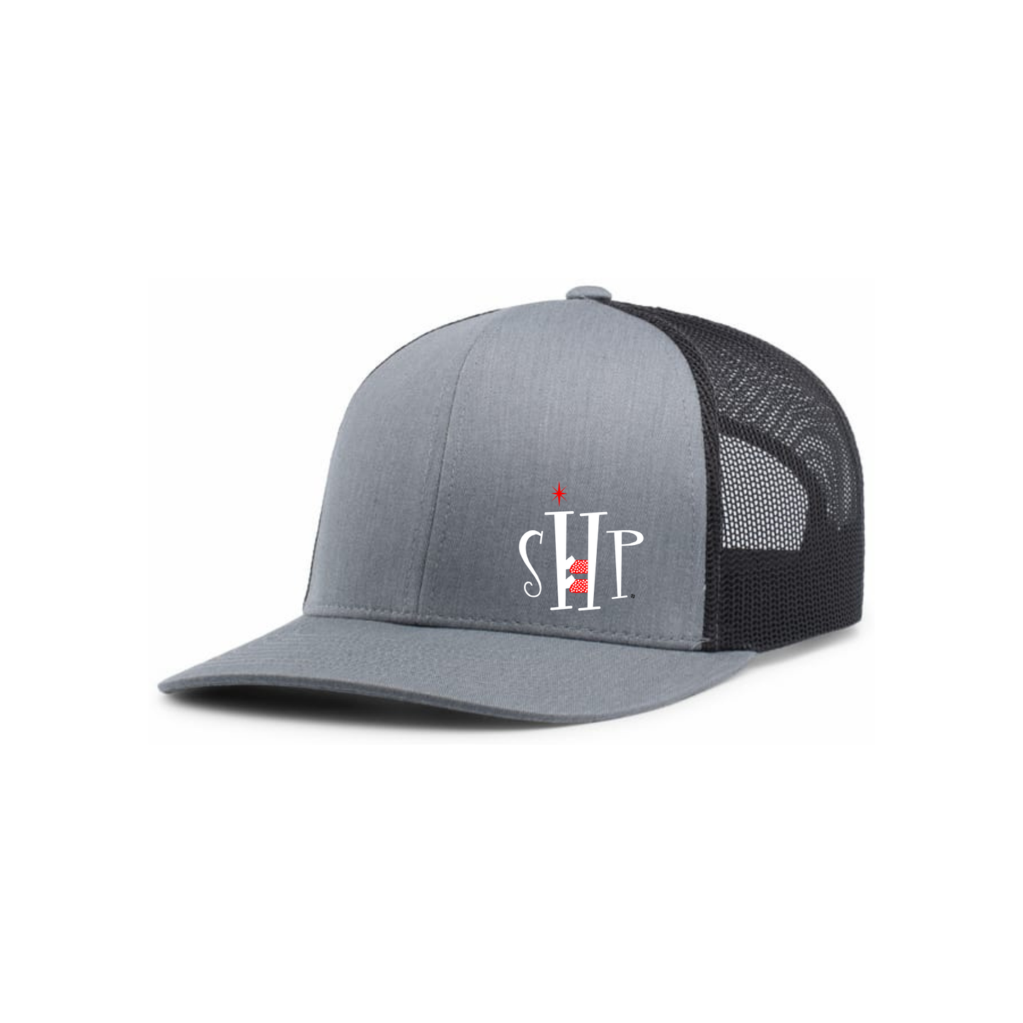 Trucker Snapback Hat w/ Embroidery (HEATHER GREY/CHARCOAL) - SHP Logo