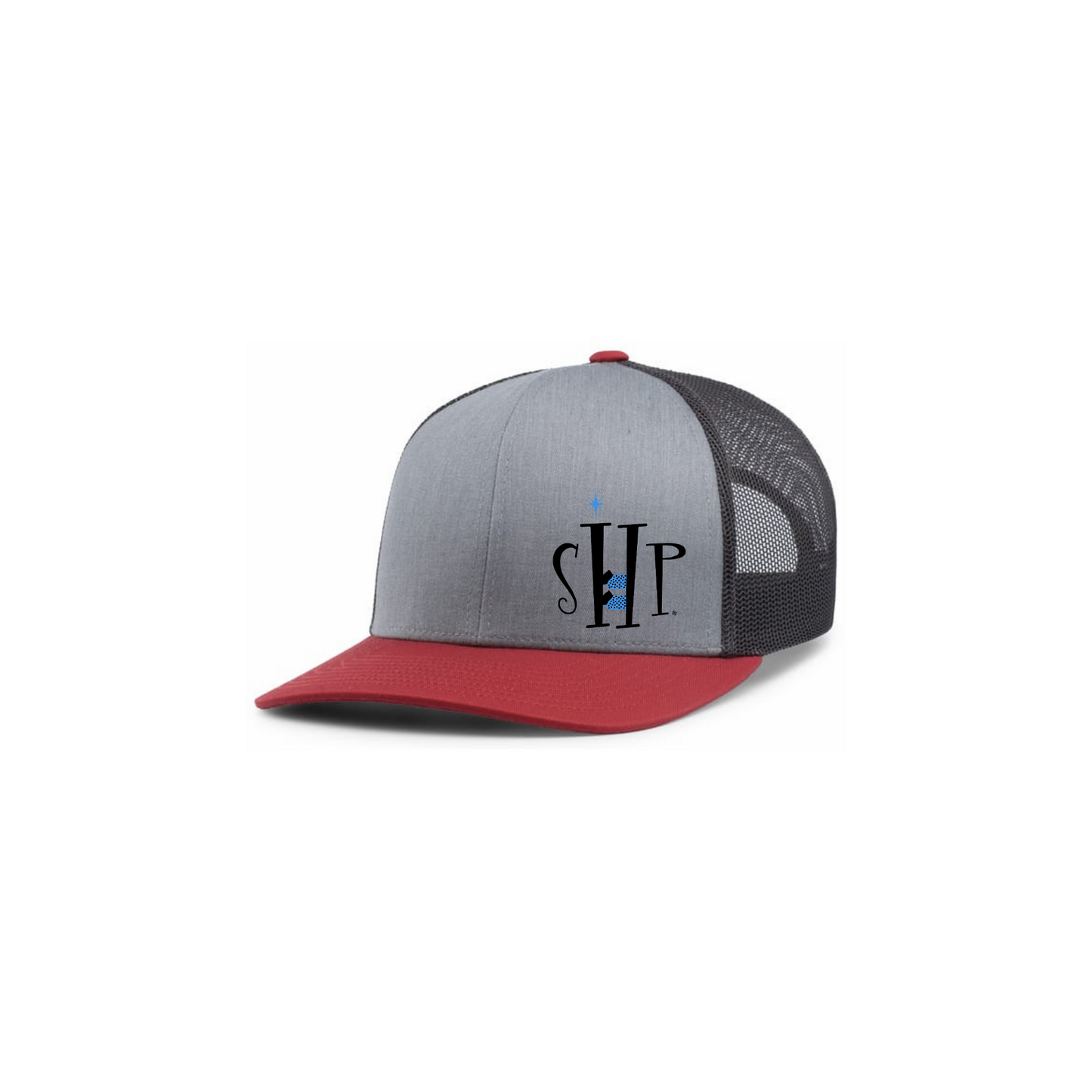 Trucker Snapback Hat w/ Embroidery (VARSITY/HEATHER GREY) - SHP Logo