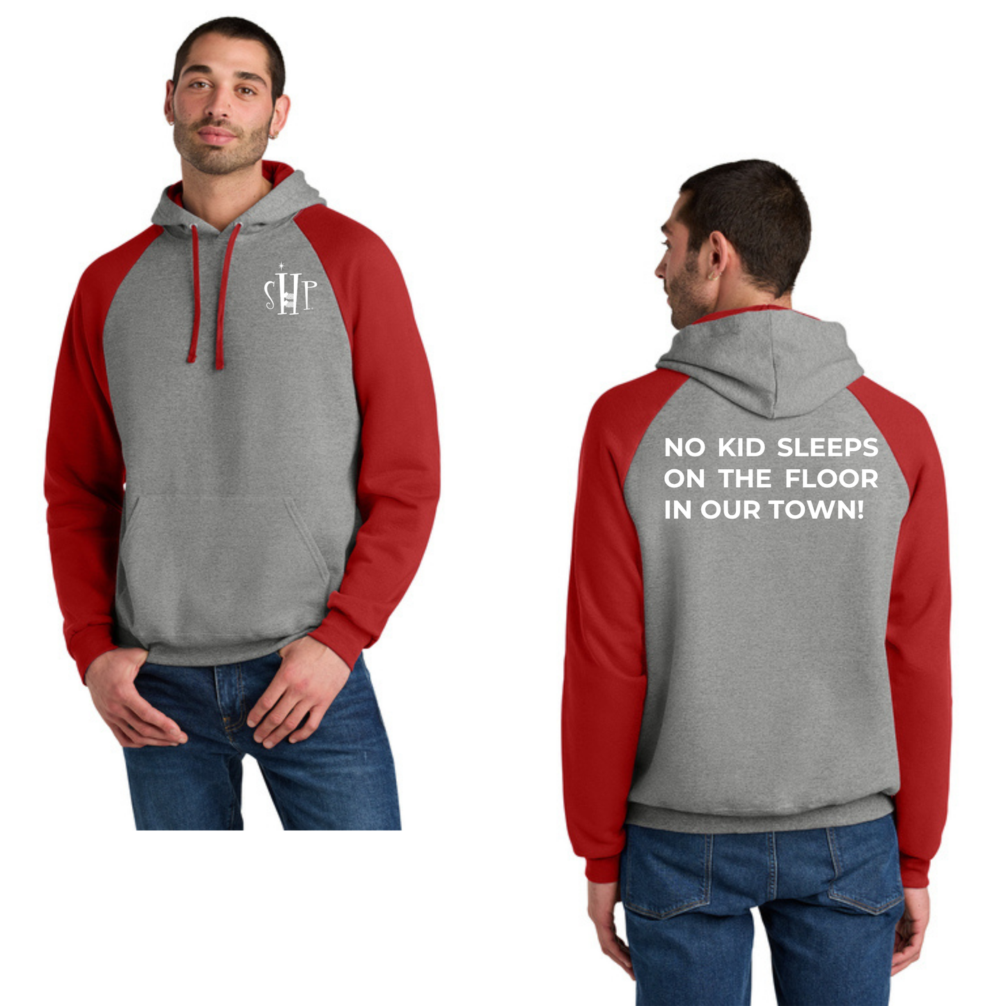 Jerzees® Unisex NuBlend® Colorblock Raglan Hoodie (OXFORD/ TRUE RED)