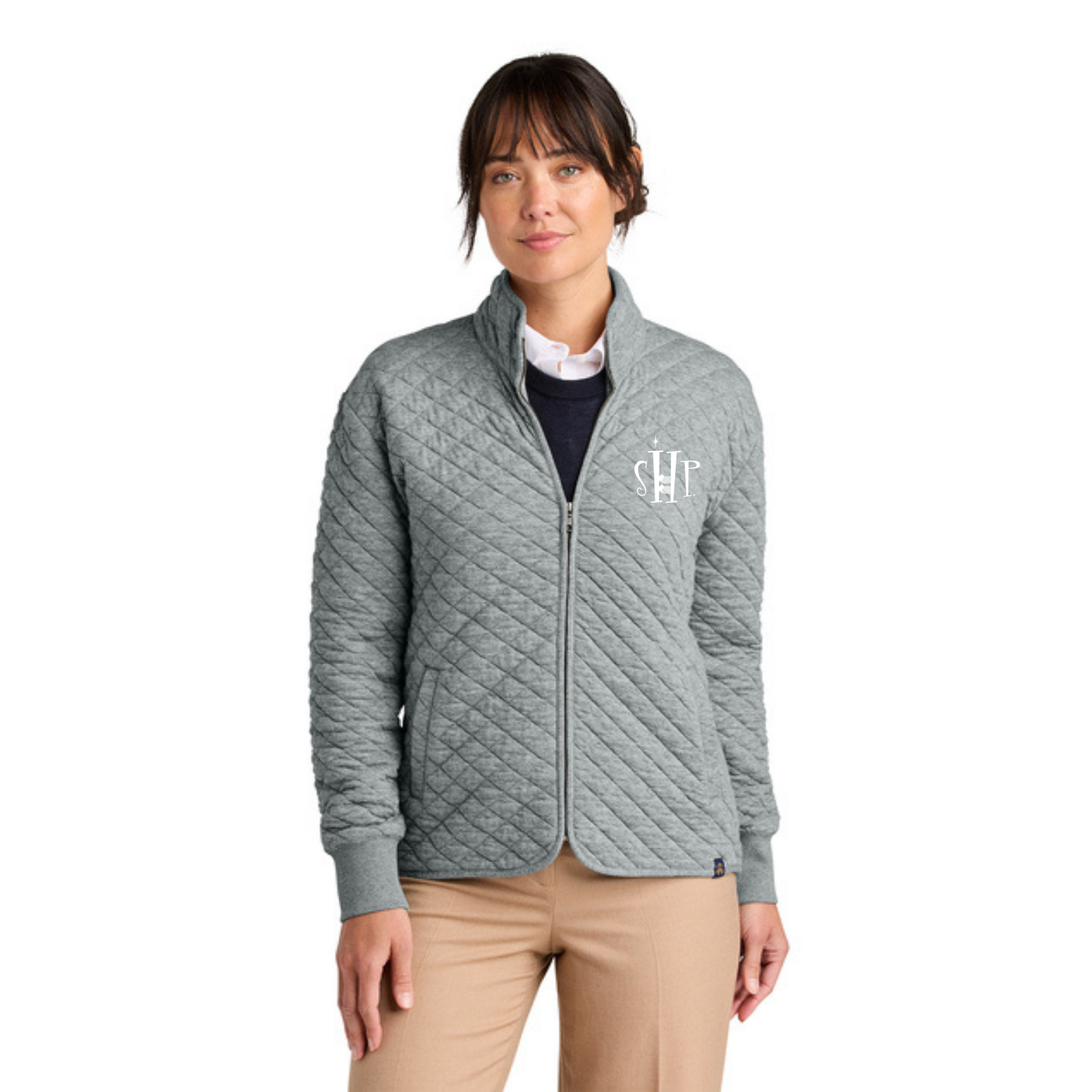 WOMEN'S Full Zip - Brooks Brothers Diamond Quilt (LIGHT SHADOW GREY) w/ Embroidery