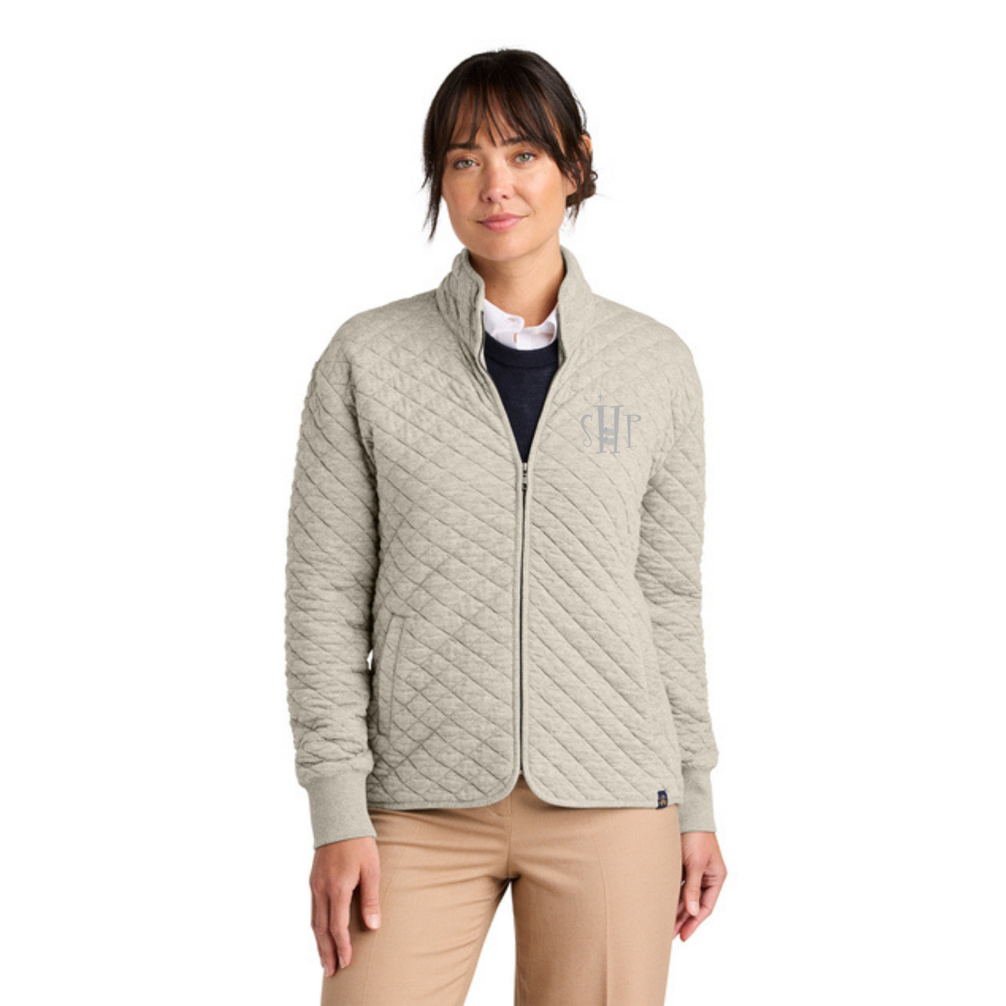 WOMEN'S Full Zip - Brooks Brothers Diamond Quilt (OATMEAL HEATHER) w/ Embroidery
