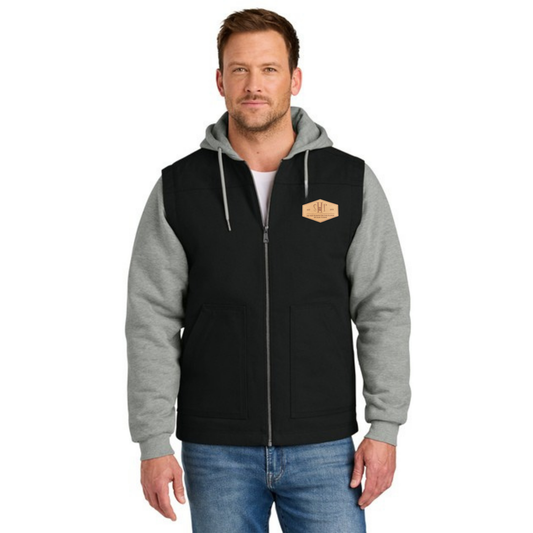 Full Zip - CornerStone Duck Fleece Hooded Jacket (BLACK/HEATHER GREY)