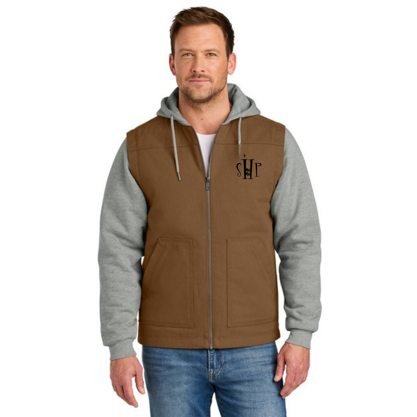 Full Zip - CornerStone Duck Fleece Hooded Jacket (DUCK BROWN/HEATHER GREY)