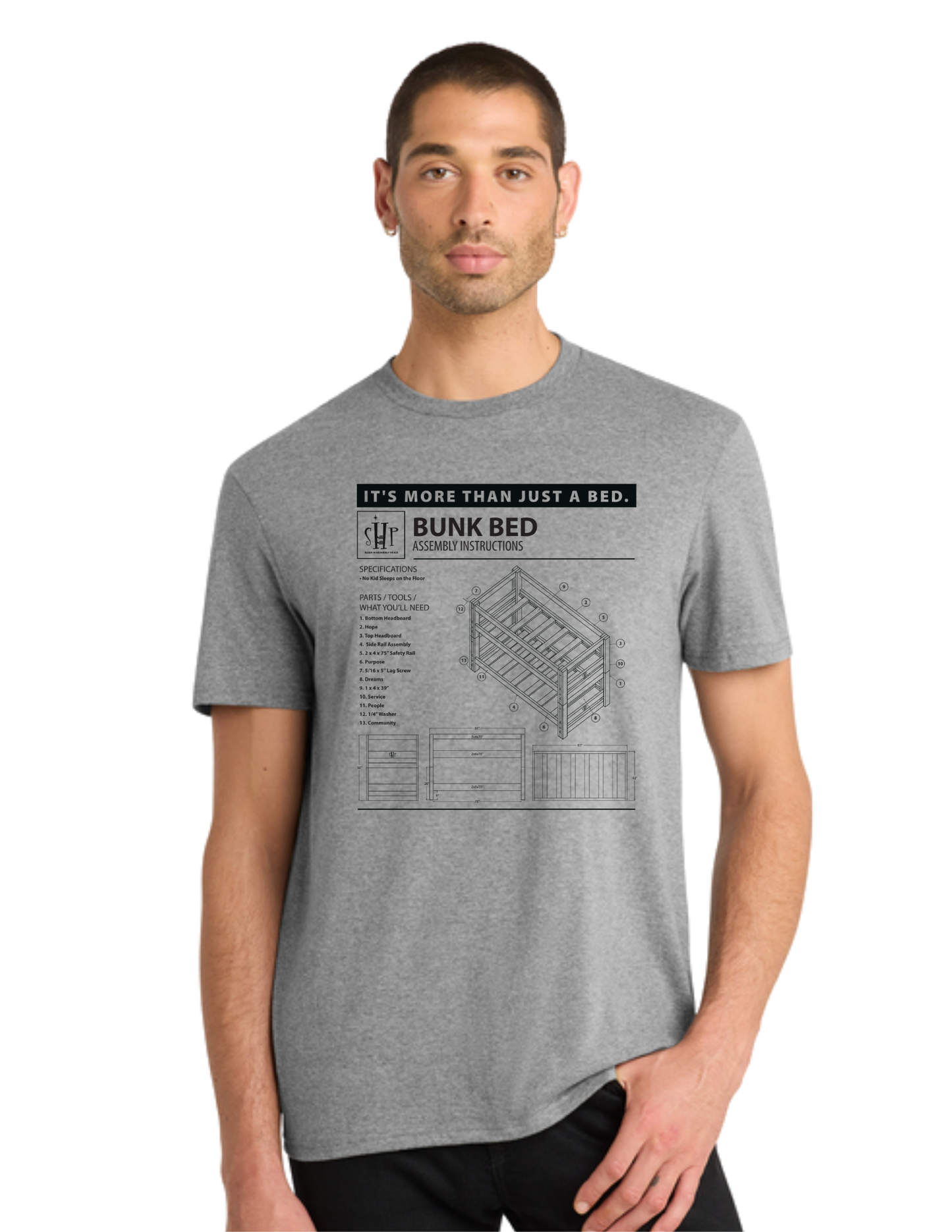Graphic - ADULT Short Sleeve Shirt (GREY FROST) - "IT'S MORE THAN JUST A BED"