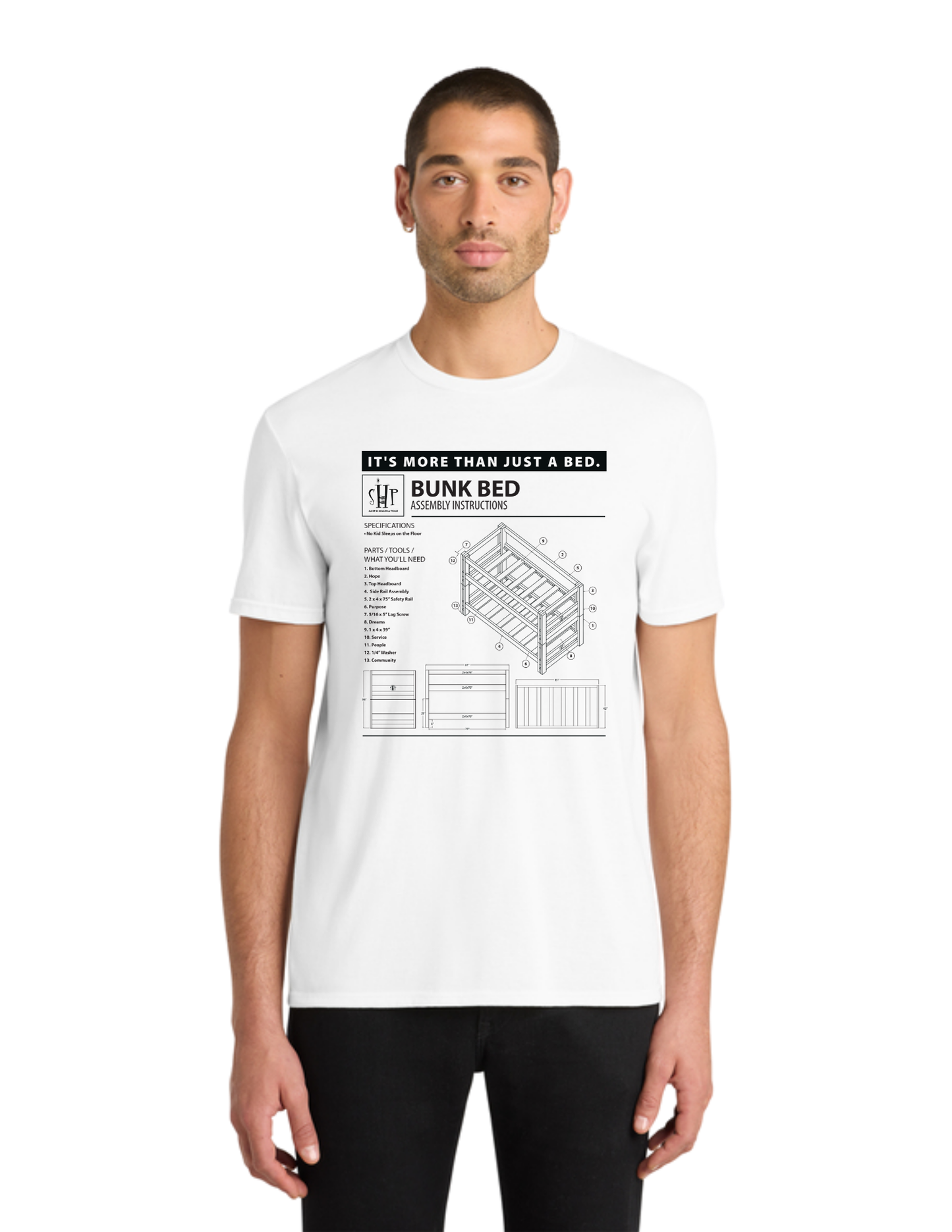 Graphic - ADULT Short Sleeve Shirt (WHITE) - "IT'S MORE THAN JUST A BED"