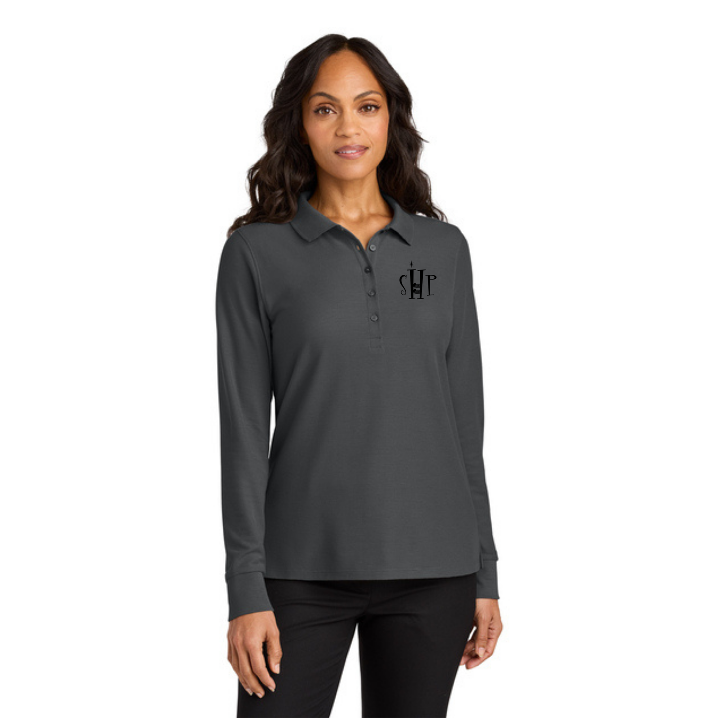WOMEN'S Port Authority Long Sleeve Polo (STORM GREY)