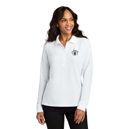 WOMEN'S Port Authority Long Sleeve Polo (WHITE)