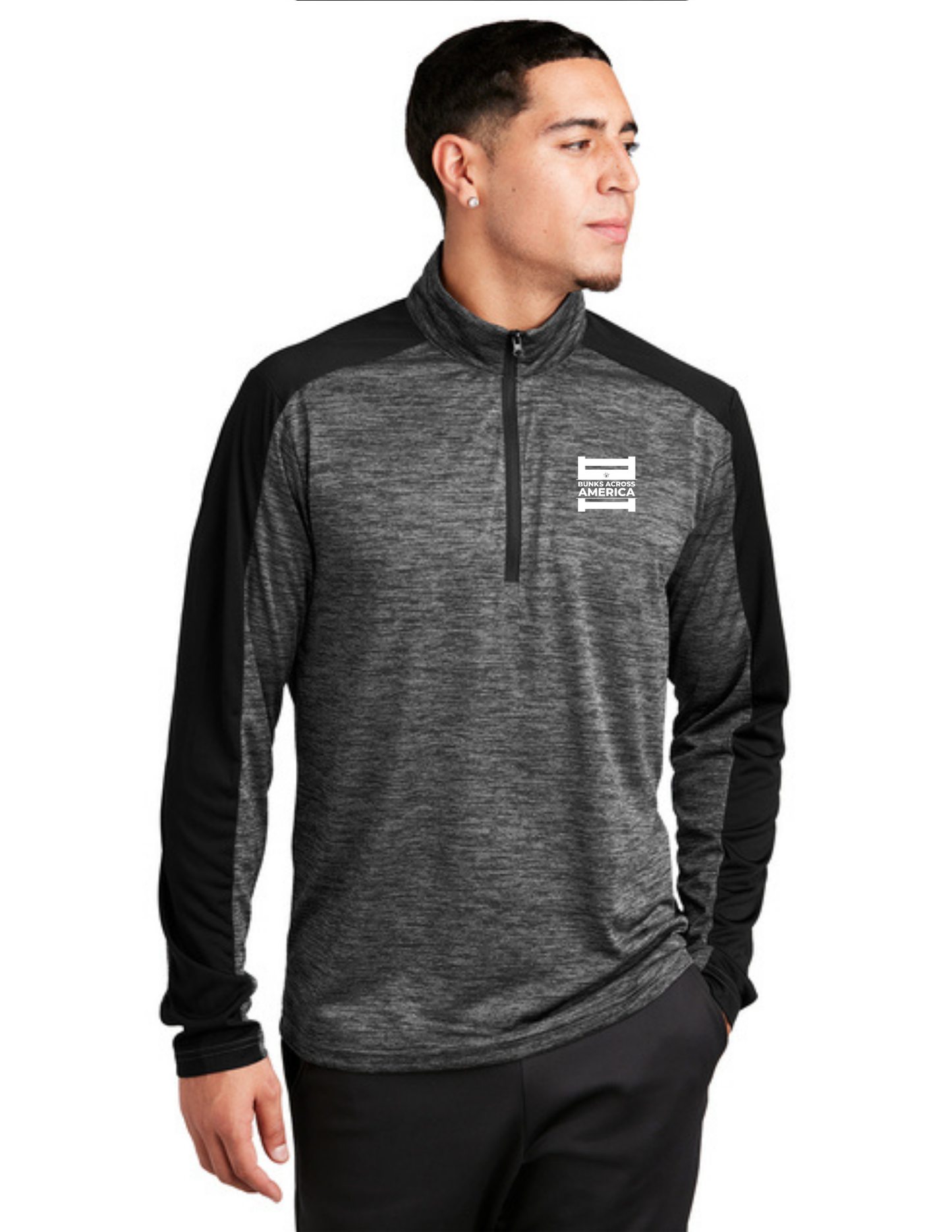 BAA 2025 - MEN'S 1/4 Zip Pullover - "Official BAA Logo" (GREY BLACK ELECTRIC/BLACK)