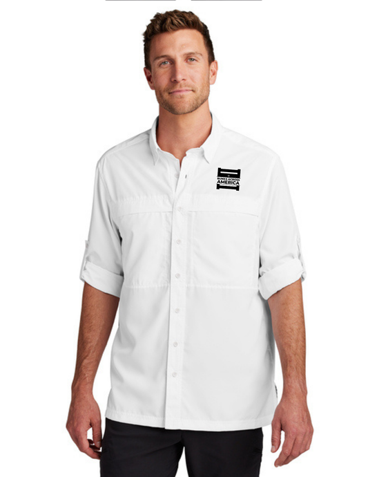 BAA 2025 - MEN'S UV Daybreak Shirt Long Sleeve w/ Embroidery - "Official BAA Logo" (WHITE)