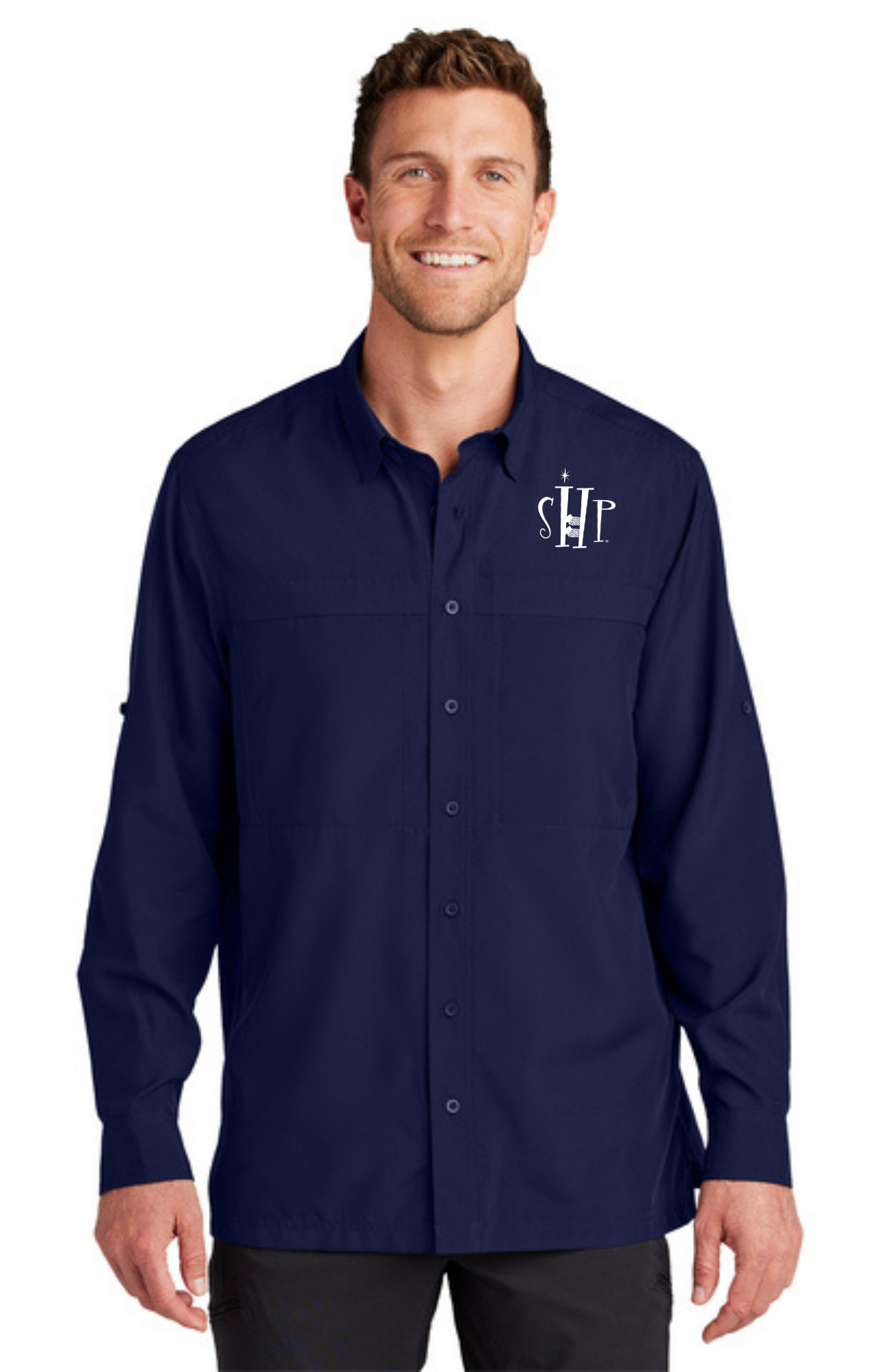 MEN'S UV Daybreak Shirt Long Sleeve w/ Embroidery (TRUE NAVY)
