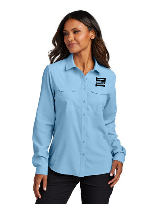 BAA 2025 - WOMEN'S UV Daybreak Shirt Long Sleeve w/ Embroidery - "Official BAA Logo" (LIGHT BLUE)