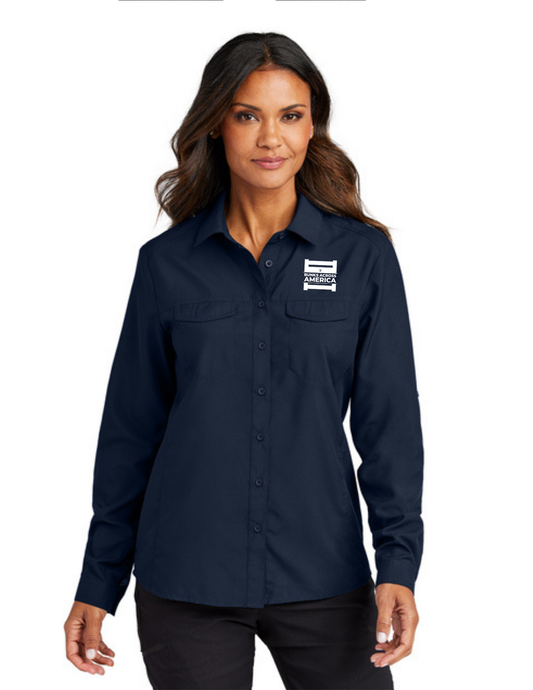 BAA 2025 - WOMEN'S UV Daybreak Shirt Long Sleeve w/ Embroidery - "Official BAA Logo" (TRUE NAVY)